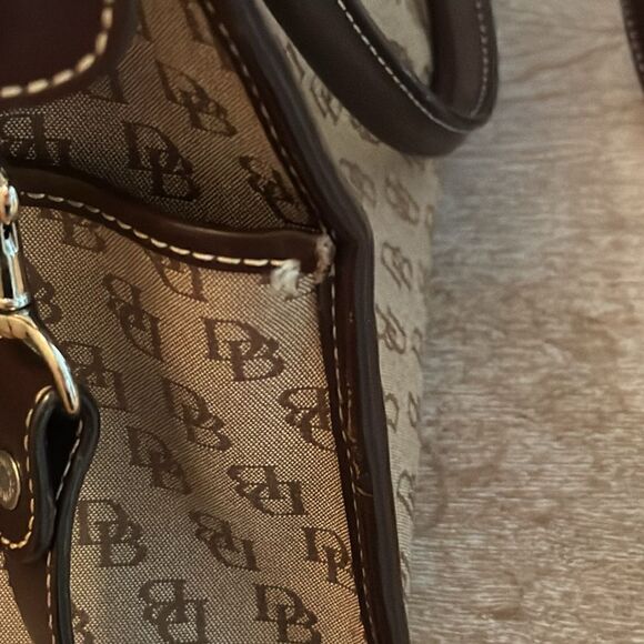 Dooney & Bourke Double Pocket Canvas Tote with Leather Trim- Tan/Brown - Picture 10 of 16